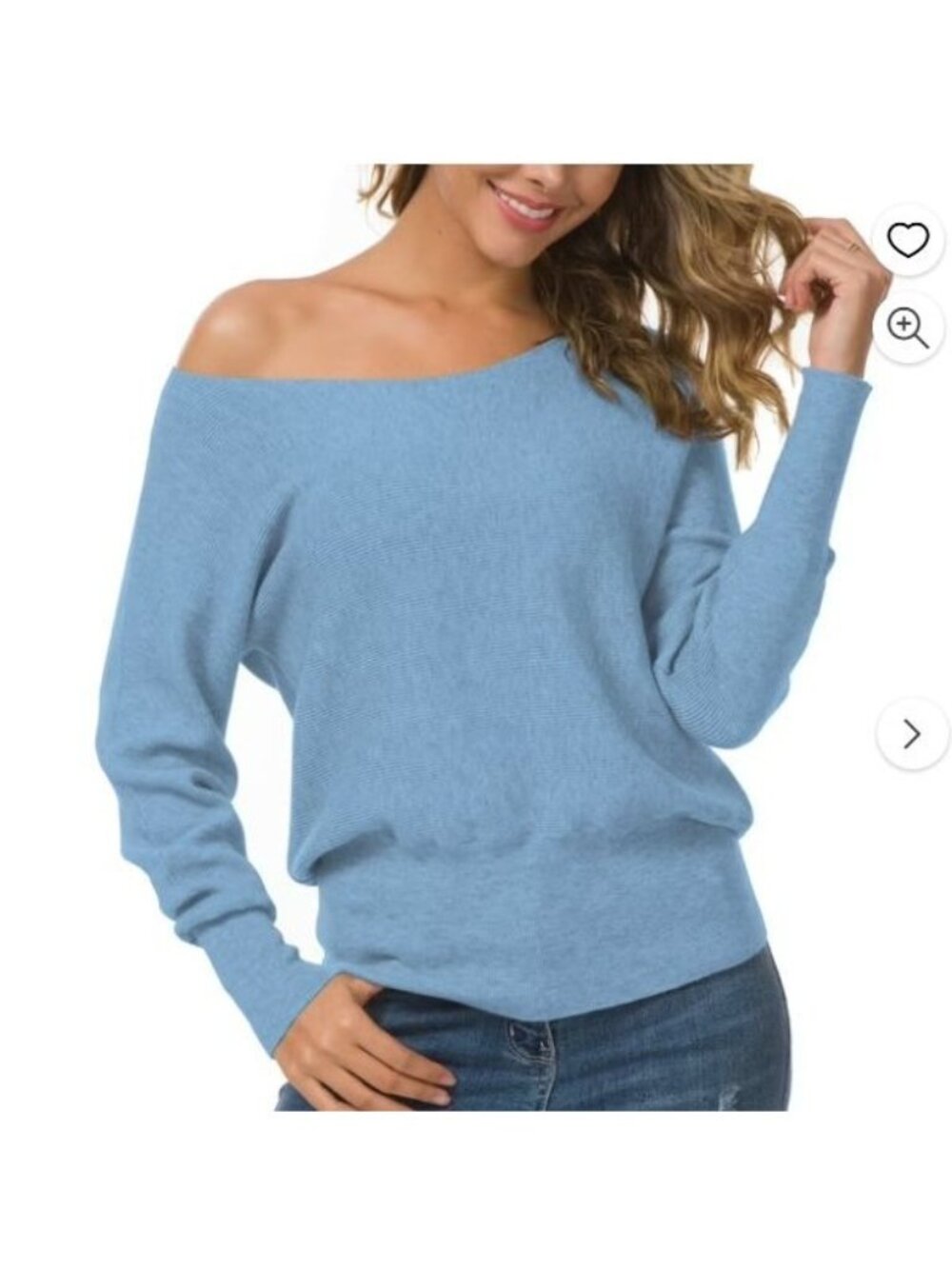 Anygrew Off Shoulder Knit Sweater Long Sleeve Large Blue New Soft Winter Casual